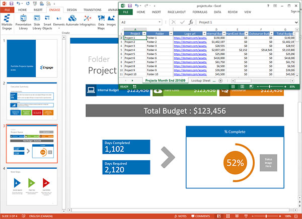 Engage screenshot of presentation automation with Excel SlideMerge