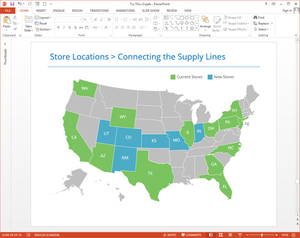 Engage screenshot of a datamap of the USA by state