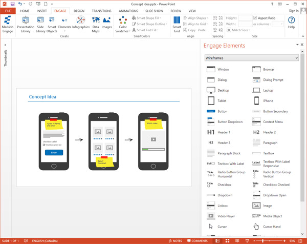 Engage screenshot of wireframe elements