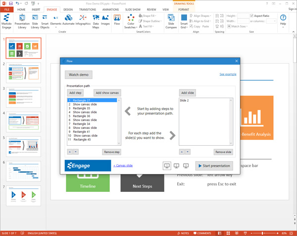 Engage screenshot of Flow dialog configuring steps