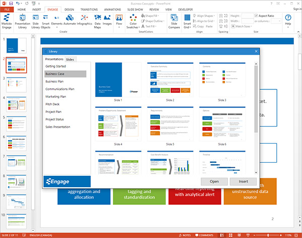 Engage screenshot of presentation library